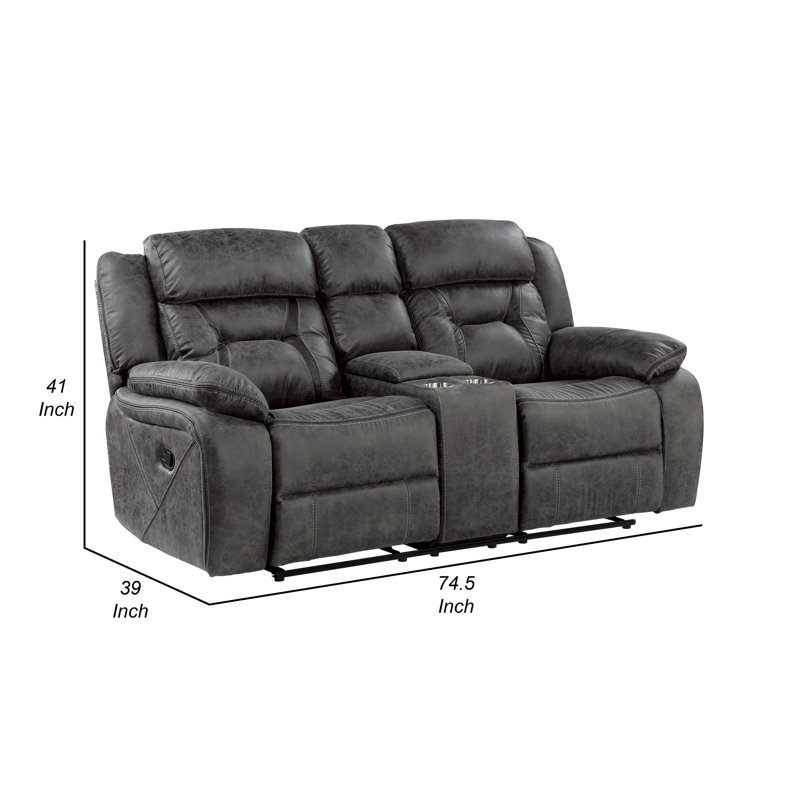 Gray Microfiber Tufted Reclining Loveseat with Cup Holder