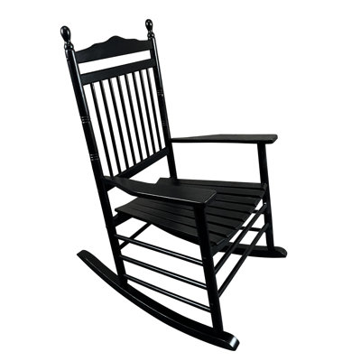 Black Adult Rocking Chair For Balcony Porch Area - Solid Hardwood With Comfortable And Shielded Seat & Armrest Stable Slatted Back Rest Simple Assembly Included Hardware Instruction Book Supports Max