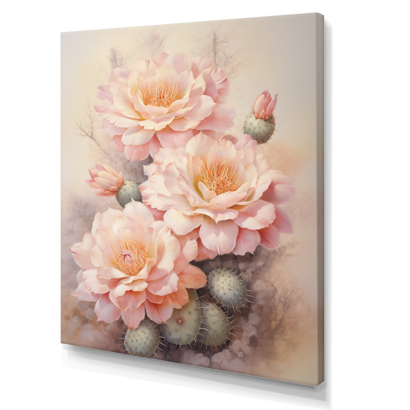 Yeidy, cactus rose, vert, impression romantique I, H 32 po x l 16 po x P 1 po, Toile tendue