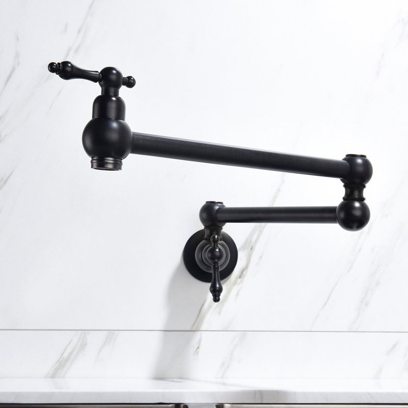 Matte Black Pot Filler Faucet Wall Mounted, Brass, Arm For Quick And Hassle- Filling, Double Handles To Manage Water Flow Symmetry, Corrosion Coating Mount In Black, Smooth Adjust Flow,