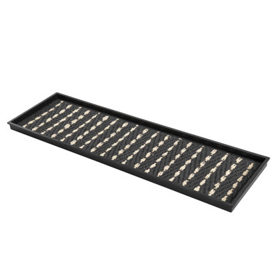 Eco-Friendly 14" x 46" Gray and Ivory Heavy-Duty Rubber Boot Tray with Raised Edge for Muddy Shoes, Garden Tools & Pet Supplies — Indoor/Outdoor