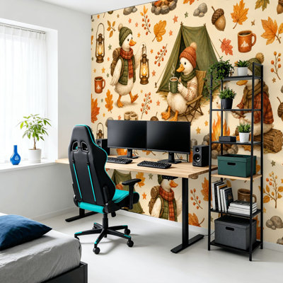 Papier peint adhésif auto-adhésif moderne pour la chambre à coucher avec tentes de camping canards d'automne