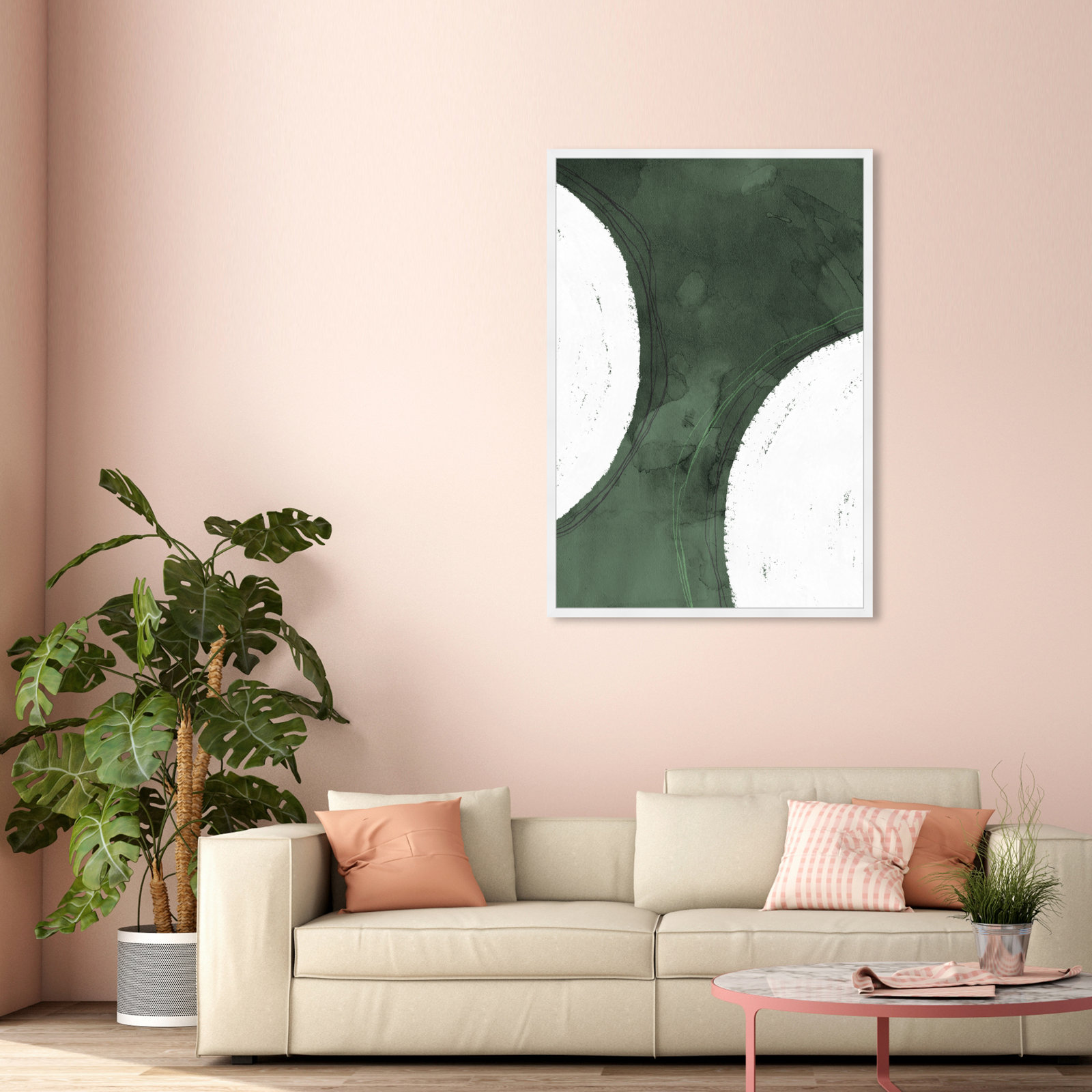 Green Moon Painting by Oliver Gal, White, 56" H x 38" W x 0.5" D