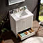 Meuble-lavabo de 30 po en chêne massif avec plateau en marbre de culture, portes et tiroir à fermeture en douceur, lavabo encastré, finition blanche