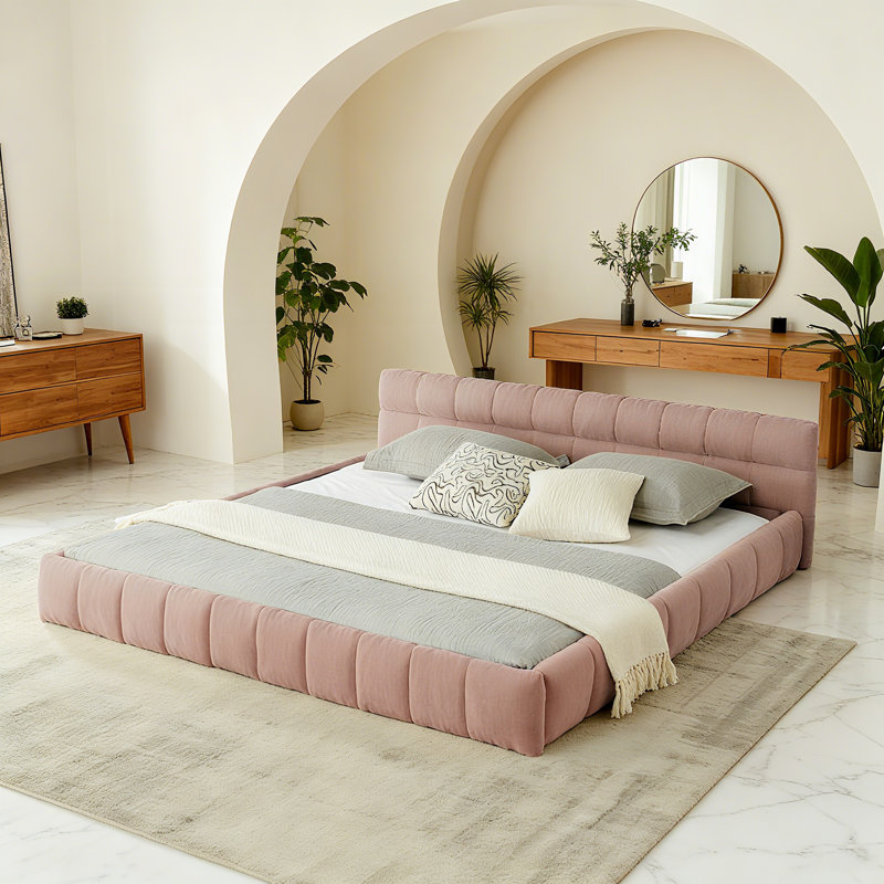 Lit tapissier Chenille, Très grand lit, Rose