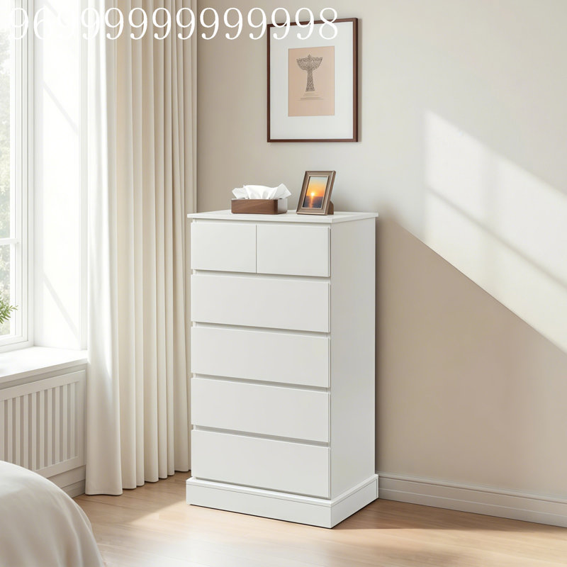 Commode 6 tiroirs pour chambre à coucher, commode haute pour chambre à coucher, commode moderne avec poignées dissimulées, armoire de rangement verticale en bois pour chambre à coucher, salon, entrée, blanc