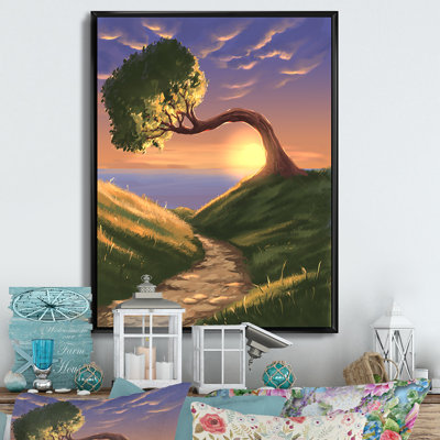 «Video Game Fantasy Tree Sunset Scenery», reproduction d'art sur toile