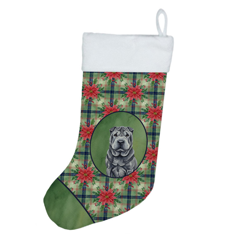 Chaussette de Noël noire Shar Pei PoinsettIas