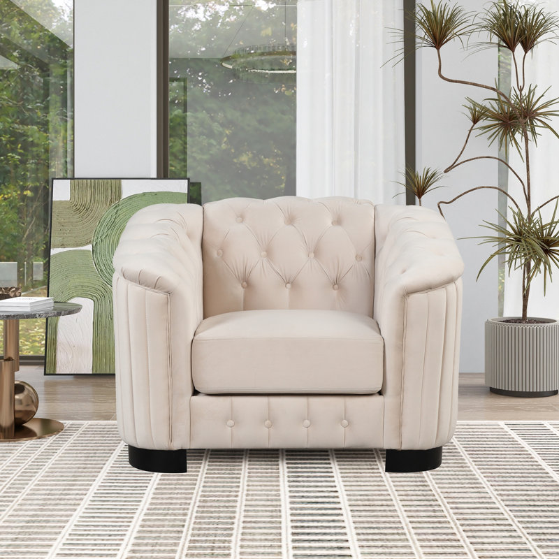 Canapé d'appoint 41,5 po en velours rembourré (y compris le fauteuil), Beige