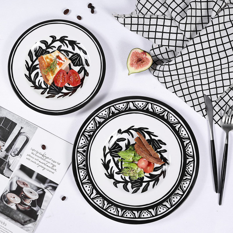 Black and White Melamine Dinnerware Set, Service for 4