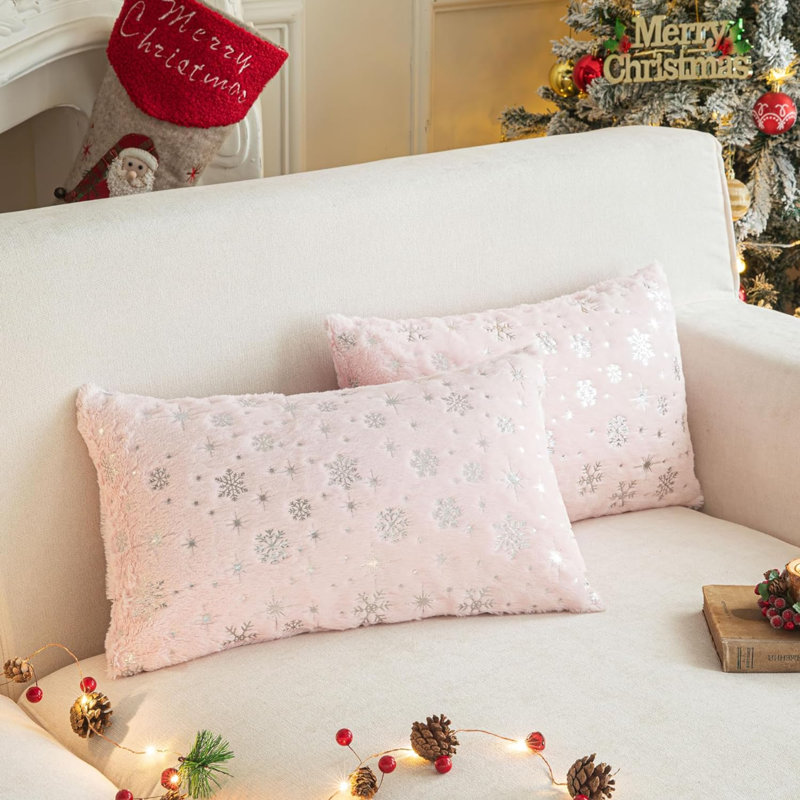 Housse de coussin réversible en fausse fourrure , Rose