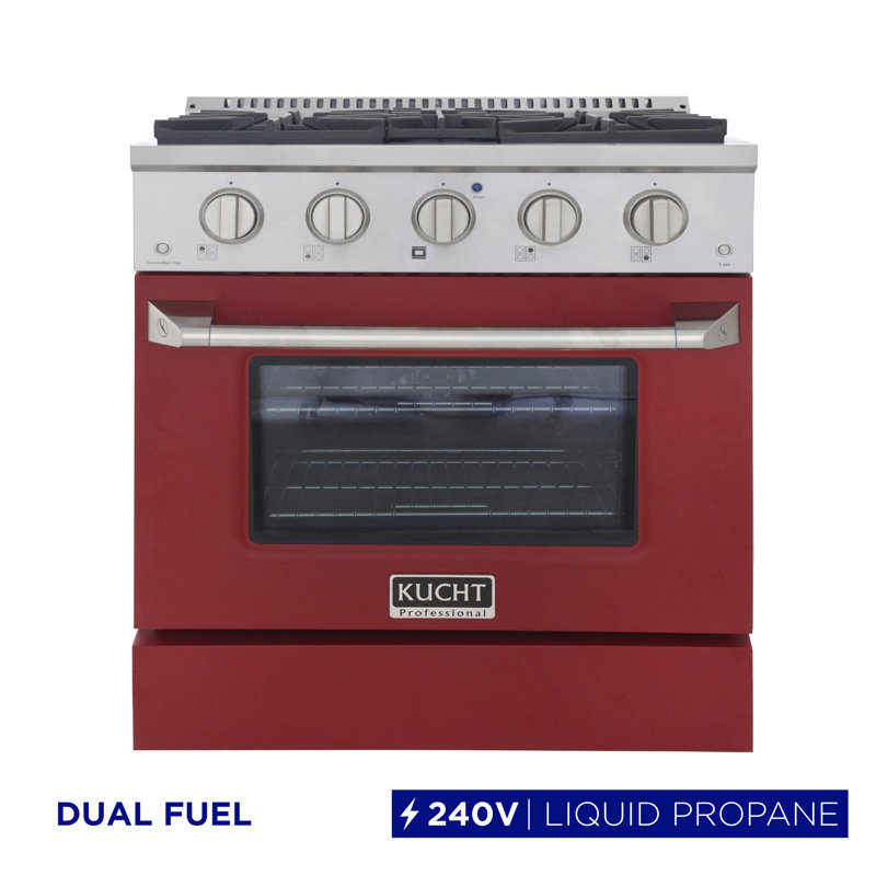 Kucht 30'' W Free Standing Range, Red, Liquid Propane