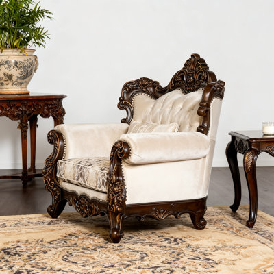 Traditional Style 1pc Chair Rolled Arms Nailhead Trim Button Tufted Back Accent Pillow Included Dark Cherry Beige Finish