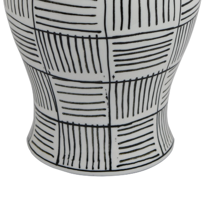 Pot de loi Loi avec couvercle, céramique noire à motif quadrillé, décor de 13 pouces