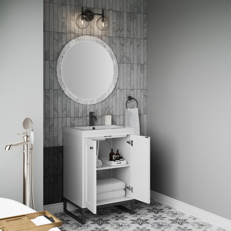 Meuble-lavabo simple l 23,6 po Chianti, Blanc brillant, Noir mat