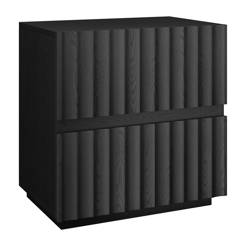 Jaylen 24" Wide Rectangular Fluted Nightstand in Black Grain, Black Grain