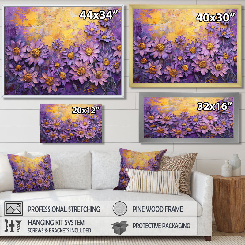 Mauve marguerite rêveuse - marguerites, art mural, Reproduction encadrée d'une seule photo sans pass, Noir, H 12 po x l 20 po