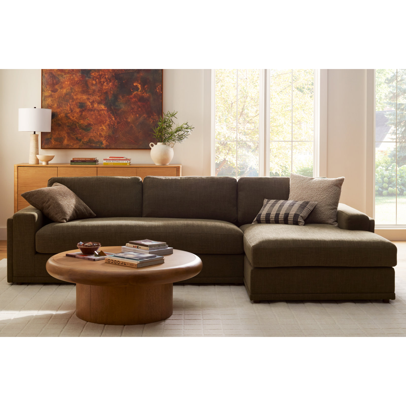 Essex 2-Piece 118" Upholstered Sectional, Right Hand Facing, Green Cotton Blend