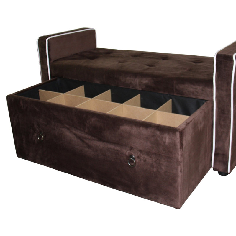 22" Shoe Storage Bench, Brown Suede