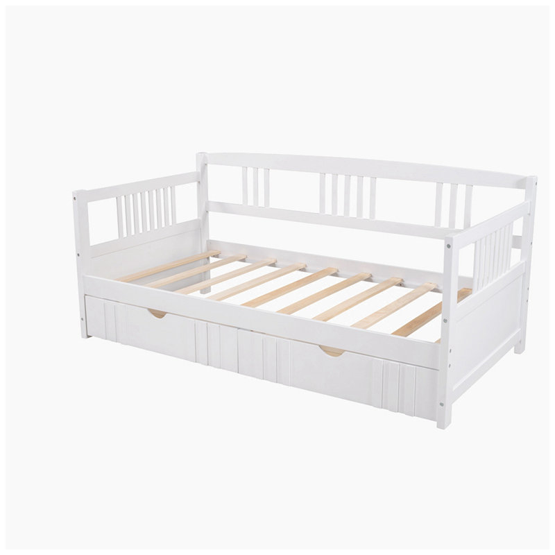 Safak Solid Wood Daybed with Trundle , White, Twin