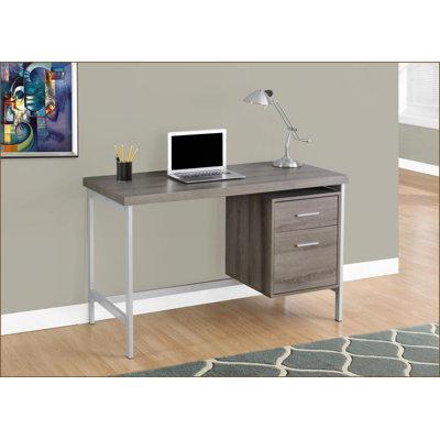 Bureaux, bureau d'ordinateur de bureau contemporain de 48 po avec configuration réversible et amp; Tiroirs de rangement, stratifié brun / métal gris | Panneau de particules | Taupe