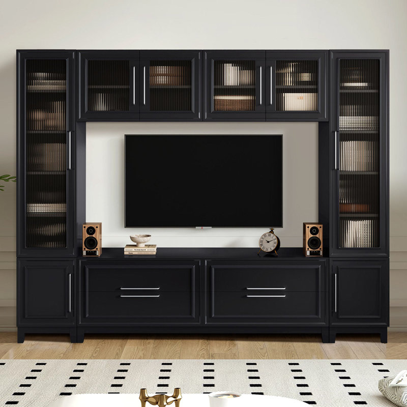 102" W Wall Modern Entertainment Center For Tvs Up To 75", Black
