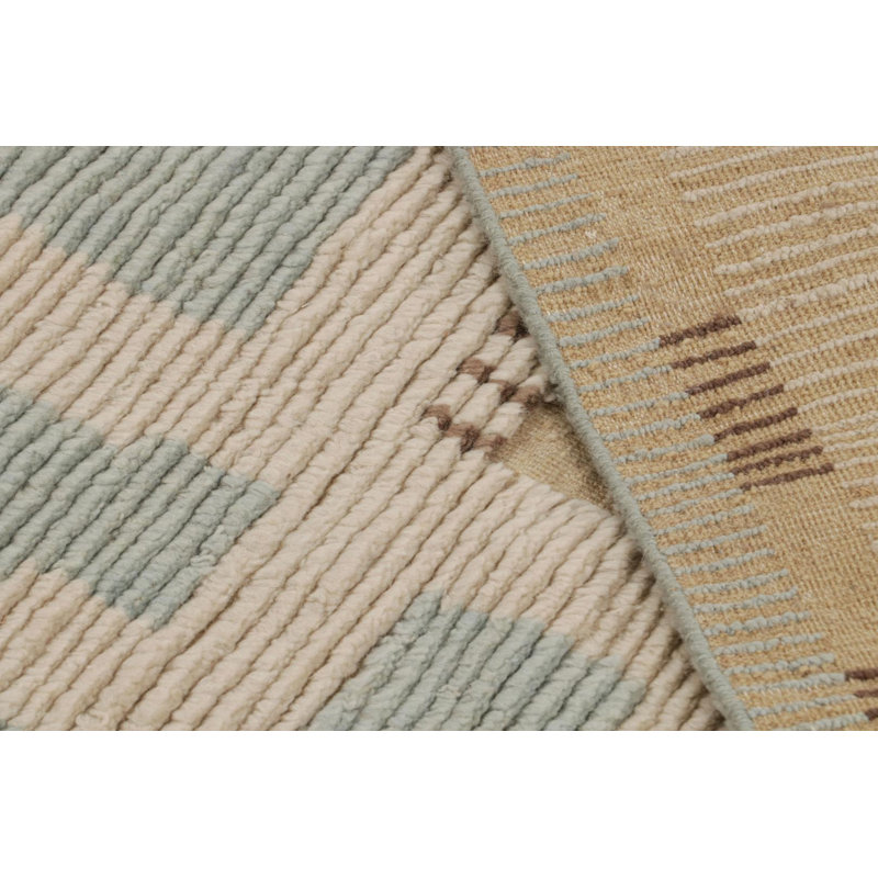 Rug & Kilim’S Scandinavian Rug With Beige-Brown And Blue Geometric Patterns, Rectangle 9' x 12'