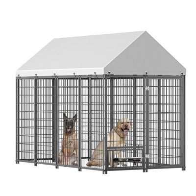 Outdoor Large Dog Kennel Metal Coop Fence with Roof Cover