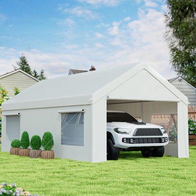 VIWAT Heavy-Duty Enclosed Carport Canopy, Portable Garage with Side-Opening Door, Roll-Up Windows & Reinforced Base