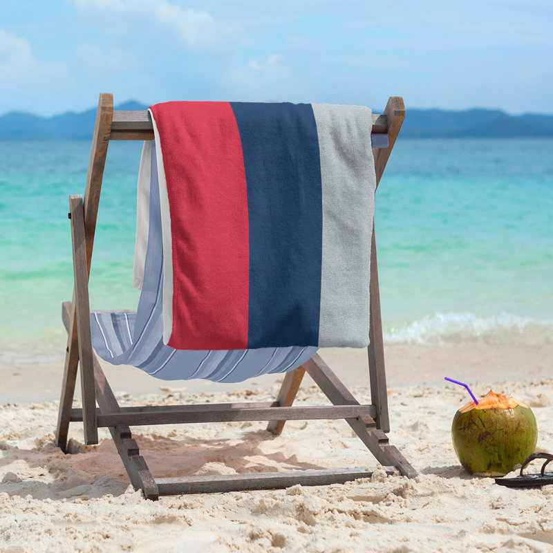 Cotton Blend Lightweight Beach Towel, Red/Navy Blue/Silver