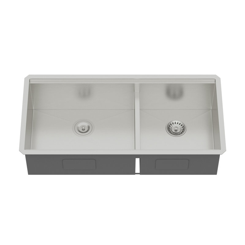 Évier de cuisine intégré 39 po avec plan de travail à cuve mélangée, acier inoxydable de calibre 16, 39 x 19 po, évier multifonctionnel à double cuve (60/40)