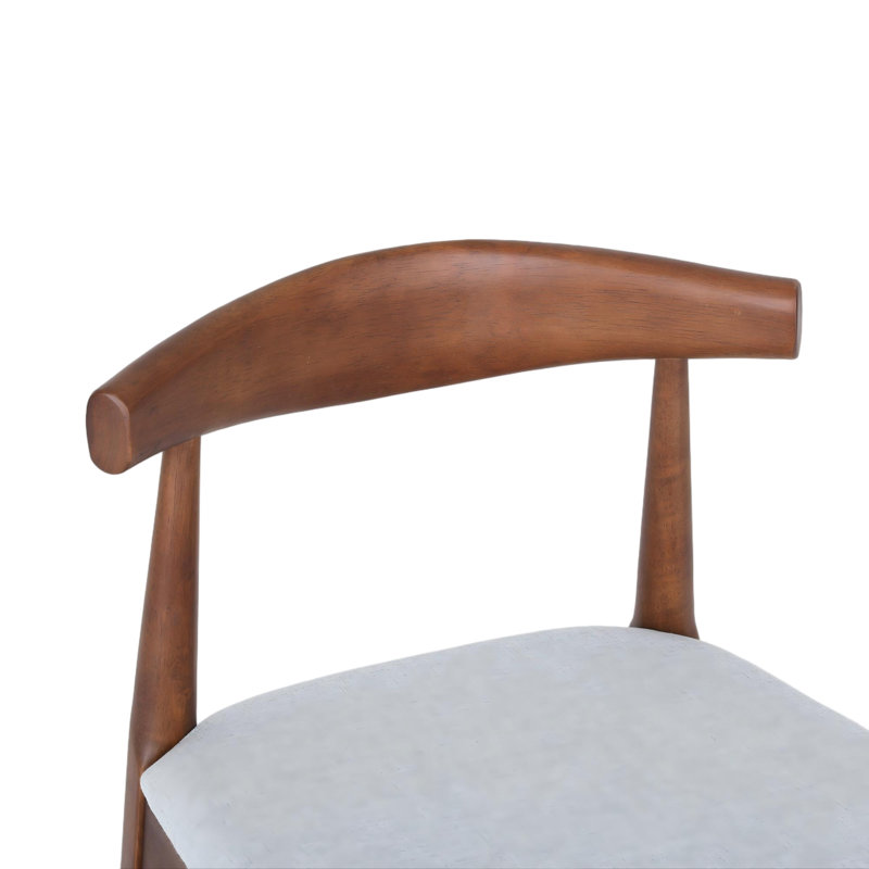 Ensemble de 2 tabourets de bar en bois massif avec repose-pieds, Siège gris clair / structure en noyer
