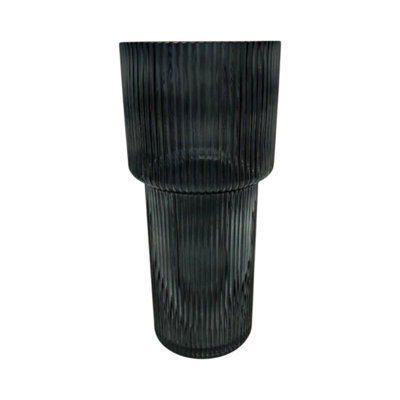 Blue Tall Glass Ribbed Vase