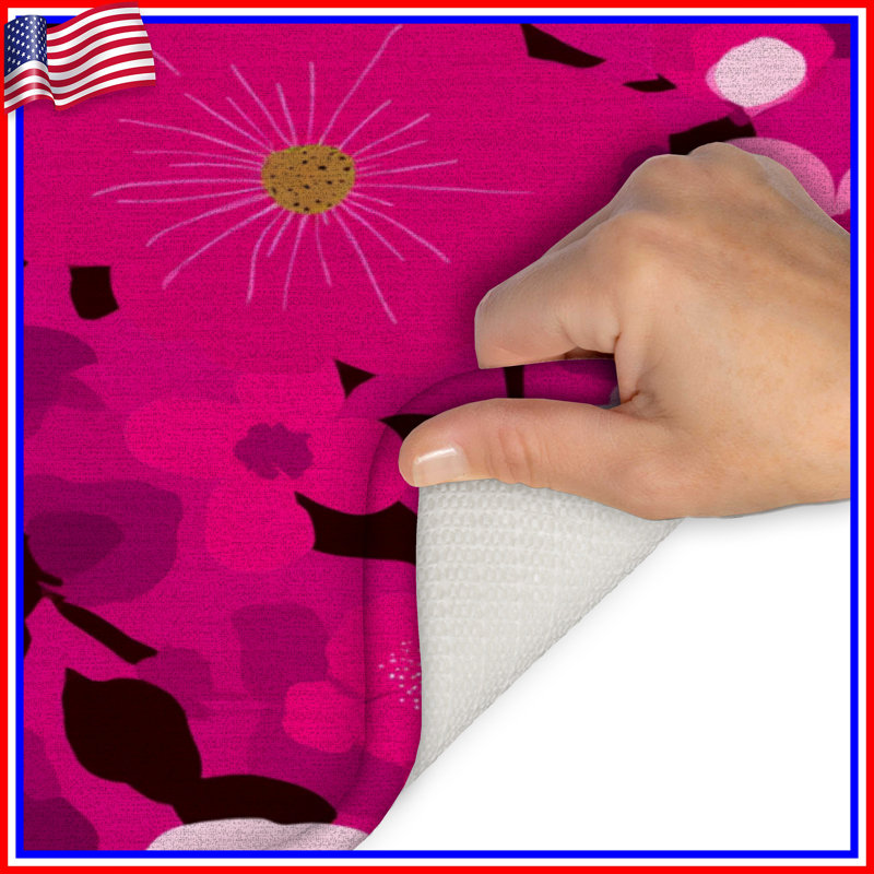 Tapis de bain floral, Simple - L 21 po x l 34 po, Motif floral rose