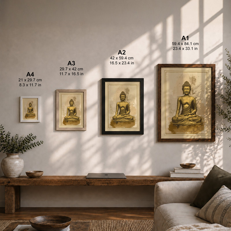 Buddha in Repose Japandi - Framed Print, A1 - 84.1 x 59.4 cm, White