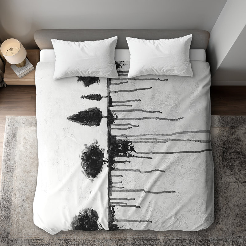 Ink Bleeding Trees Modern Gray King Duvet Cover - Home Decor