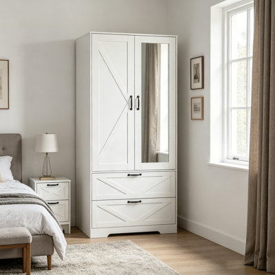 Armoire Wardrobe With Hanging Clothing Rod & 2 Drawers