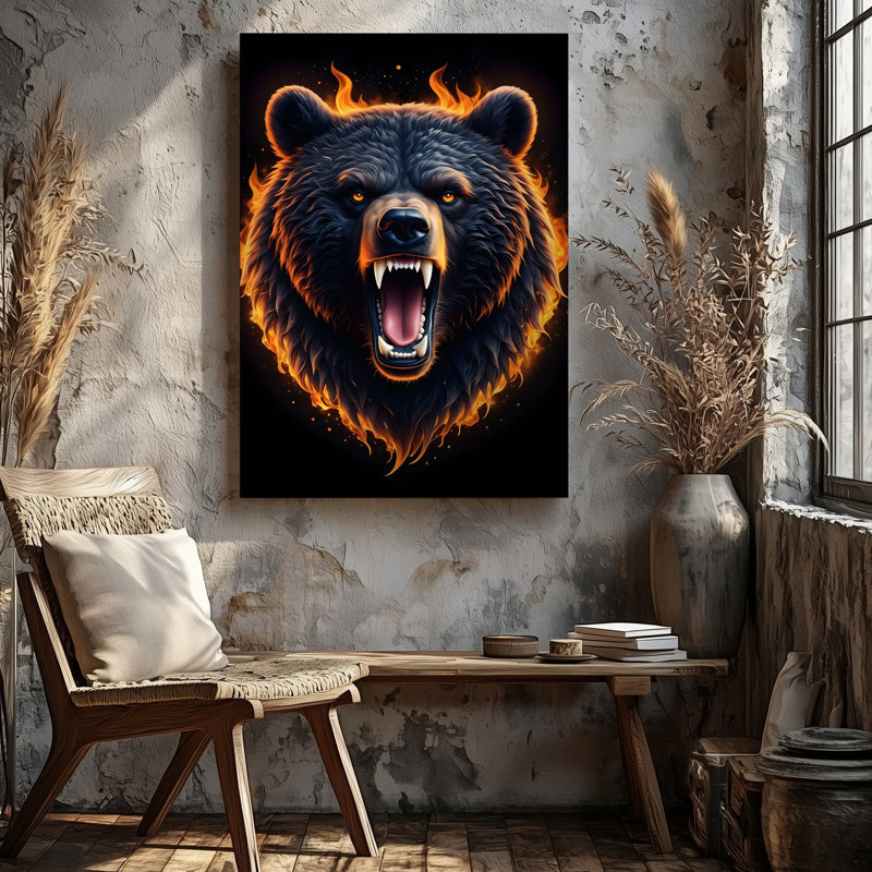 Toile «A Fierce Bear S Head Dominates The Center of the Wall Art Composition», H 12 po x l 9 po