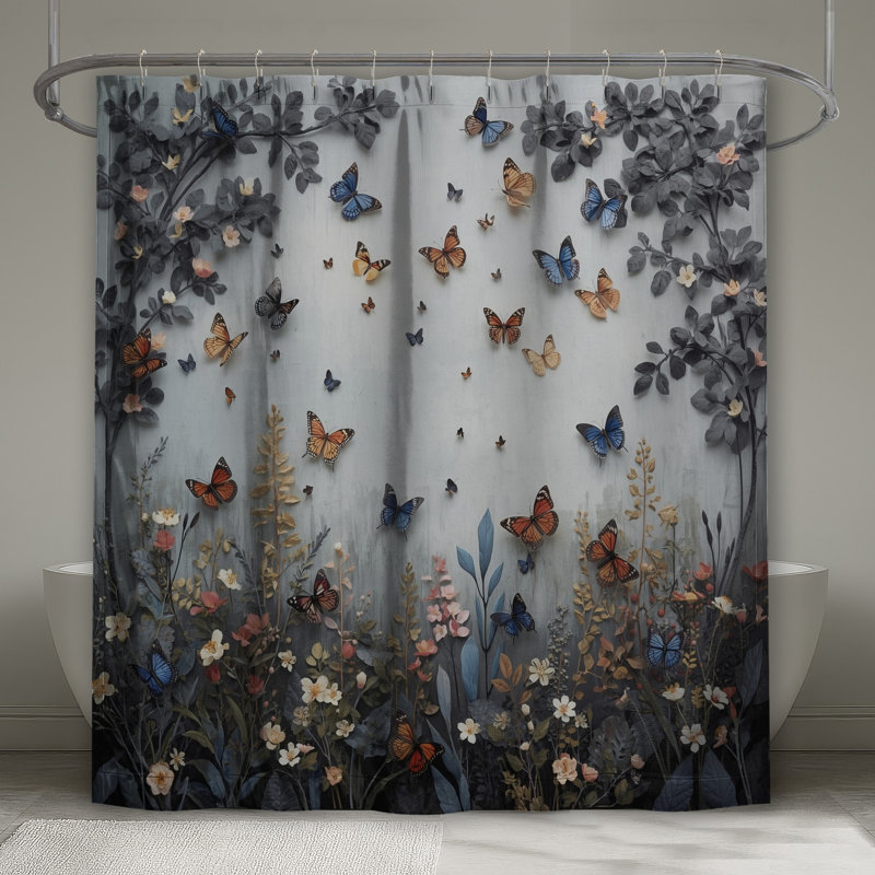 Rideaux de douche Butterflies And Wildflowers, L 70 po x H 72 po