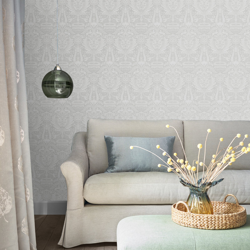 Laura Ashley Heraldic Damask Wallpaper Roll, Slate Gray