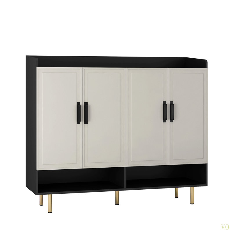 Buffet, armoire à chaussures avec 4 portes Grande armoire de rangement pour chaussures moderne avec tablettes réglables pour vestibule