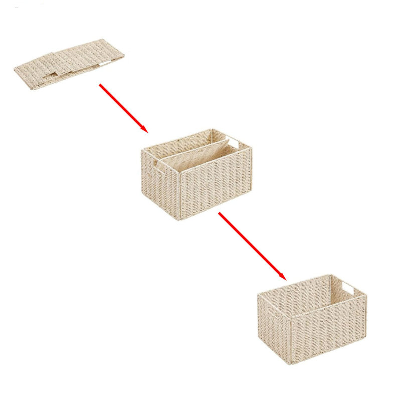 Beige Handwoven Wicker Storage Basket Set with Integrated Handles