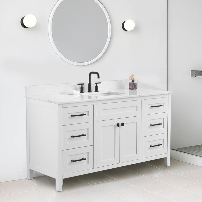 Meuble-lavabo sur pied simple 60 po avec plateau technique 60 po, 60"
