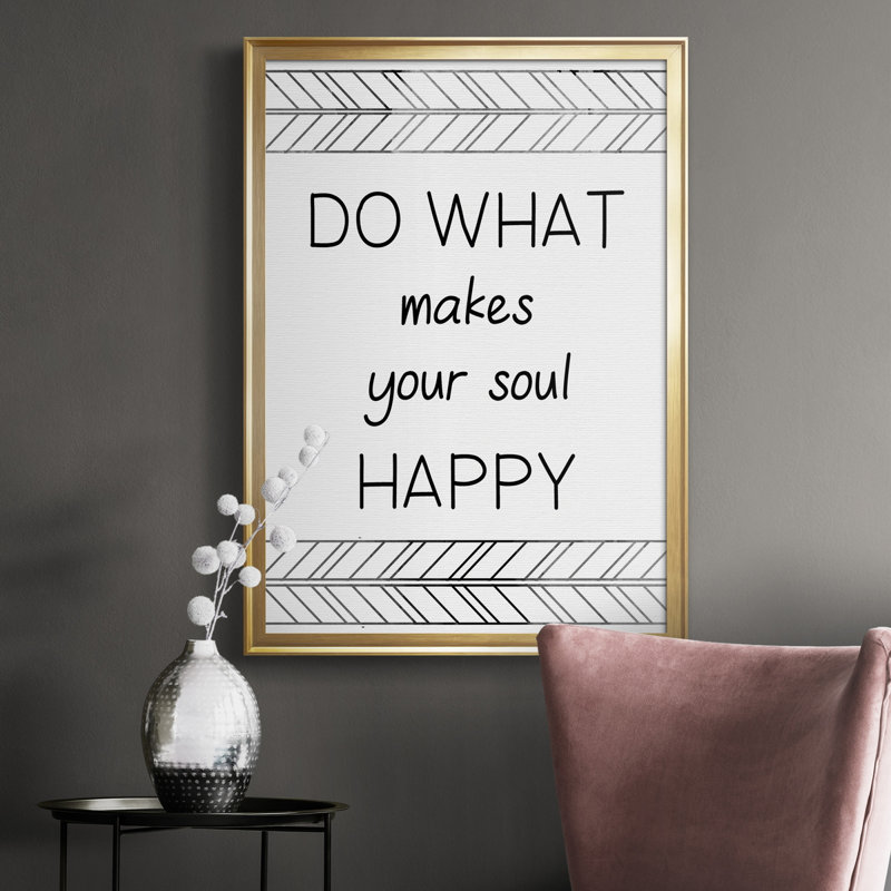 «Your Soul Happy», art textuel sur toile, H 26,5 po x l 36,5 po x P 1,5 po, Cadre doré