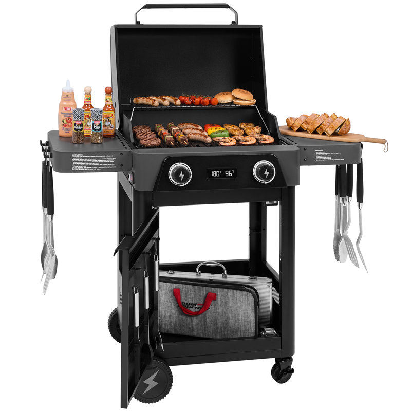 Royal Gourmet Electric Grill with Side Shelves, Gray & Black
