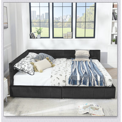 Storage Upholstered Tufted Bed Frame, Sofa Bed Frame with Comfortable Backrest and Armrests, Bed for Bedroom, Living Room,Velvet