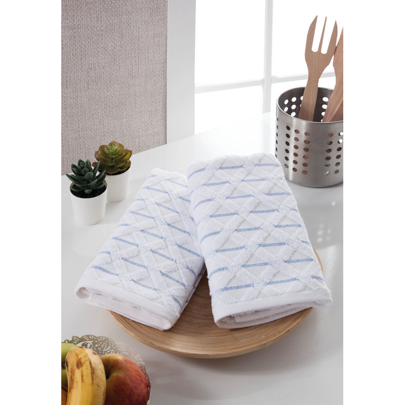Cotton Jacquard Tea Towel Kitchen Towel, White/Blue