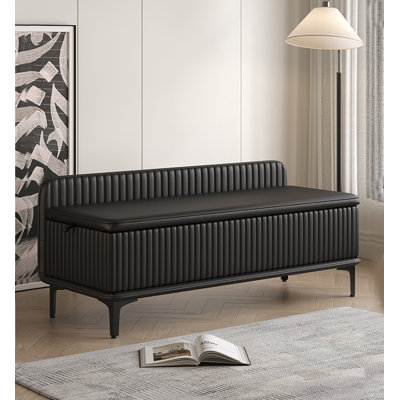 Wave Embroidery Leather Upholstered Storage Ottoman