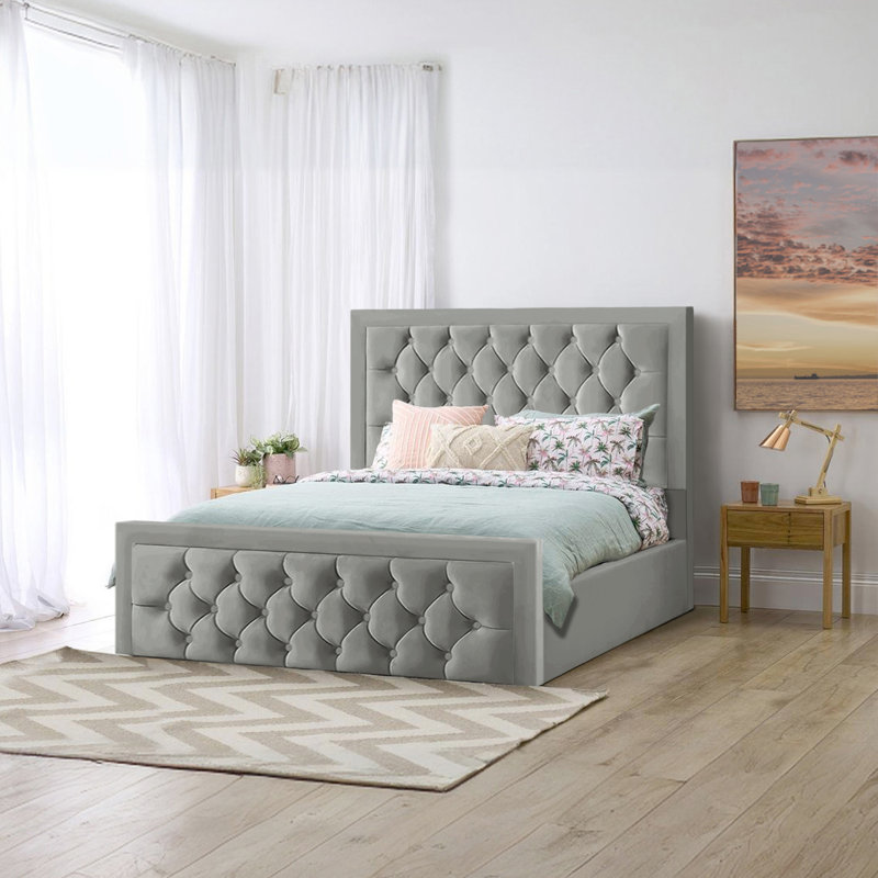 Lillias Upholstered Ottoman Storage Bed, Grey, 135 x 190 cm