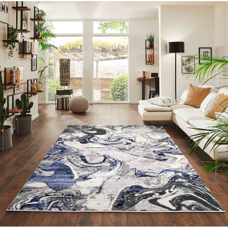 Ayten Abstract Power Loom Navy Area Rug, Rectangle 200 x 290cm